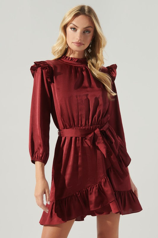 Womens Burgundy Wrap Mini Dress