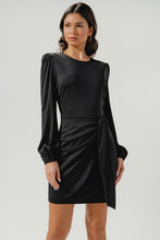 Load image into Gallery viewer, Womens Black Satin Mini Wrap Dress
