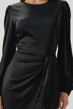 Load image into Gallery viewer, Womens Black Long Sleeve Mini Wrap Dress
