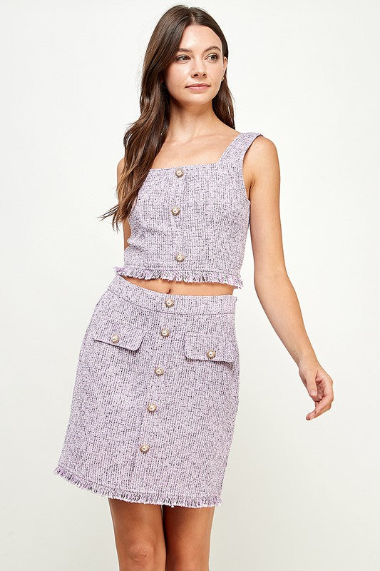 Josephine Lavender Tweed Mini Skirt Set