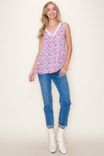 Load image into Gallery viewer, Womens Pink Lace Trim Sleeveless Top
