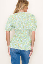 Load image into Gallery viewer, Womens Green Double Elastic Waist Floral Blouse
