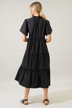 Load image into Gallery viewer, Womens Black Short Sleeve Side Pocket Midi Dress
