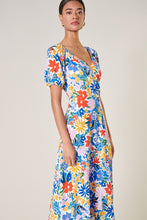 Load image into Gallery viewer, Womens Blue Floral Puff Sleeve Midi Dress
