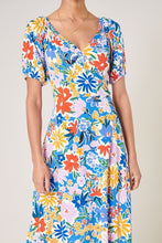 Load image into Gallery viewer, Womens BLue Floral V-Neckline Midi Dress
