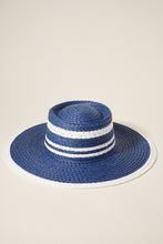 Load image into Gallery viewer, Womens Blue Strip Straw Panama Hat

