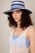 Load image into Gallery viewer, Womens Blue Strip Straw Panama Hat
