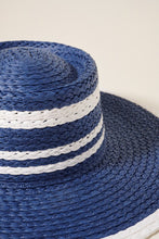Load image into Gallery viewer, Womens Blue Strip Straw Panama Hat
