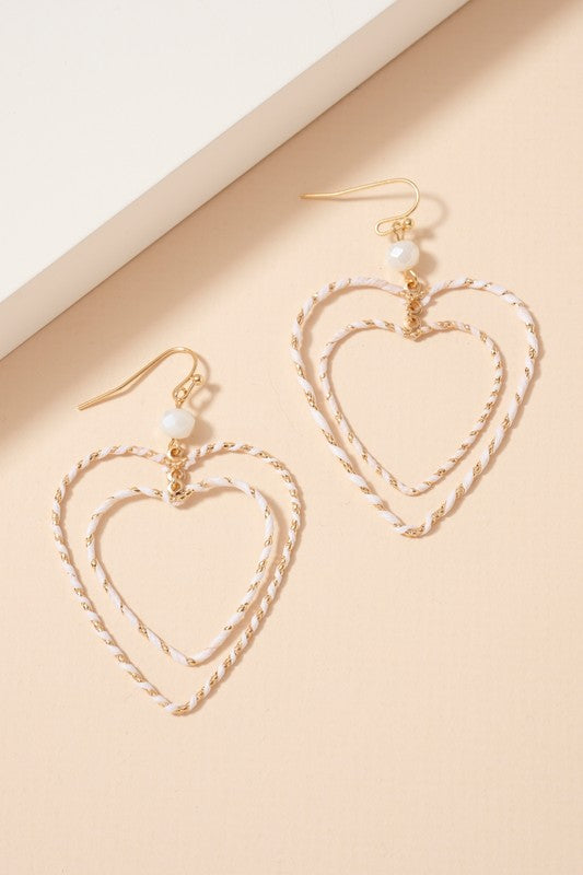 Womens White Double Heart Dangle Earrings