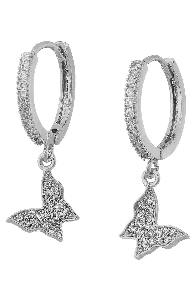 womens butterfly white gold huggies earrings