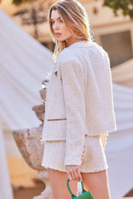 Load image into Gallery viewer, Womens White Round Neck Tacking Tweed Blazer with Matching Short Set
