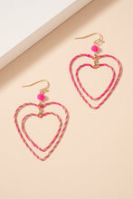 Load image into Gallery viewer, Womens Pink Double Heart Dangle Earrings
