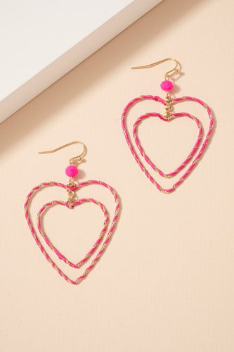 Womens Pink Double Heart Dangle Earrings