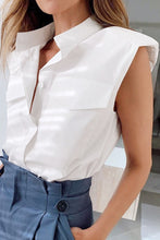 Load image into Gallery viewer, Womens White Padded Sleeveless Button Shirt
