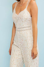 Load image into Gallery viewer, Raya White Adjustable Shoulder Strap Lace Jumpsuit
