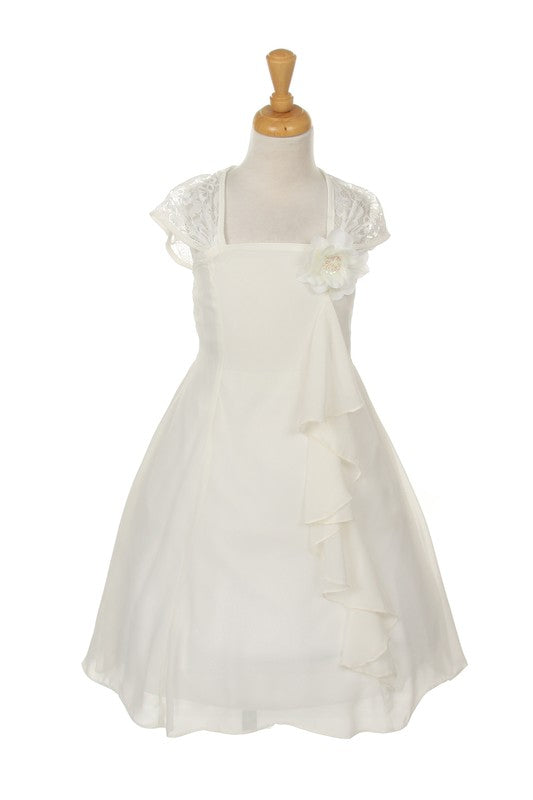 Girls Ivory Ruffled Chiffon Ballroom Dress 