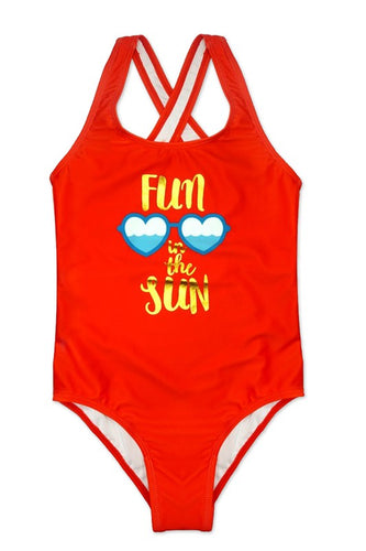 Girls Red One-Piece Swimwear
