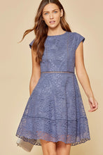 Load image into Gallery viewer, Womens Navy Cap Sleeve Lace Dress
