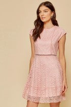 Load image into Gallery viewer, Womens Blush Cap Sleeve Lace Dress
