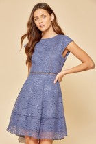 Load image into Gallery viewer, Womens Navy Cap Sleeve Lace Dress - Lovell Boutique
