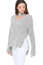Load image into Gallery viewer, womens grey long sleeve side split sweater top
