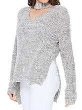 Load image into Gallery viewer, womens grey choker neck sweater top
