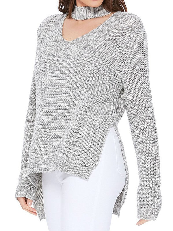 womens grey choker neck sweater top