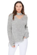 Load image into Gallery viewer, womens grey choker high low sweater knit top
