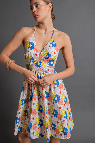 Womens Blush Floral Printed Poplin Halter Dress