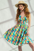 Load image into Gallery viewer, Womens Green Floral Printed Poplin Halter Dress

