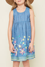 Load image into Gallery viewer, Girls  Floral Embroidered Denim Dress
