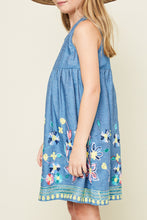 Load image into Gallery viewer, Girls Sleeveless Denim Floral Dress
