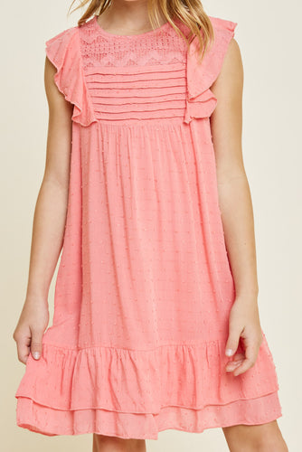 Girls Lace Dobby Ruffle A line Dress