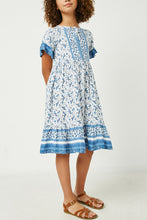 Load image into Gallery viewer, Girls Blue Self-Tied Neckline Midi Dress
