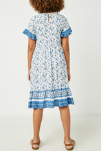 Load image into Gallery viewer, Girls Blue Flower Printed Midi Dress
