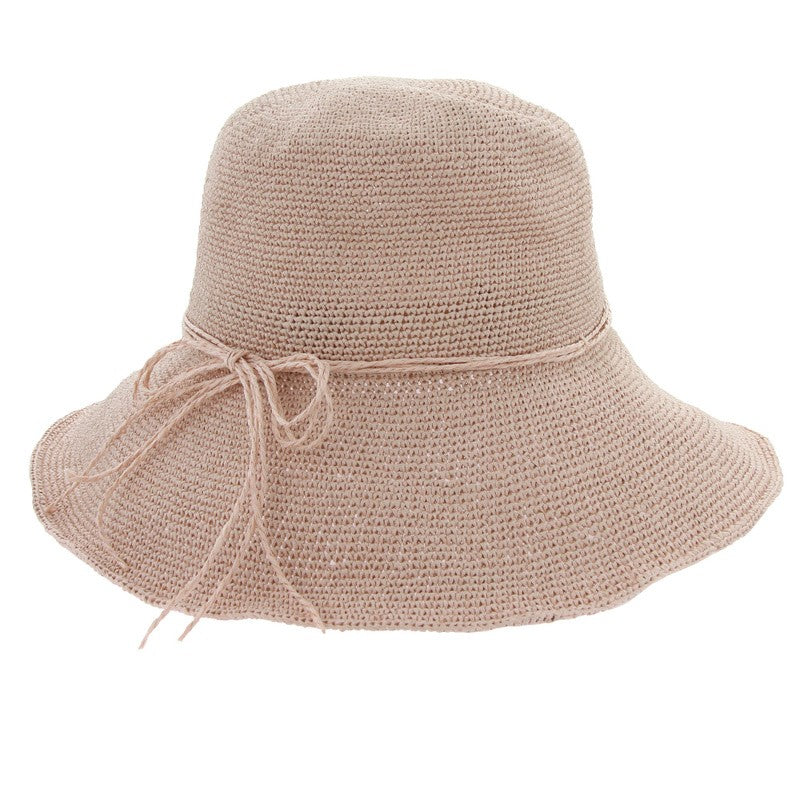 Women Mauve Pink Straw Bucket Hat