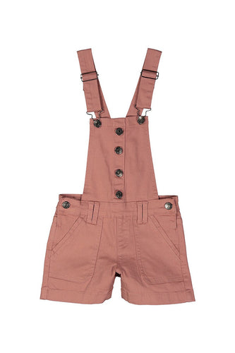 Girls Blush Pink Khaki Overall Shorts