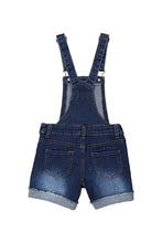 Load image into Gallery viewer, Girls Medium Wash Cuffed Overall Shorts
