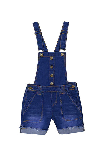 Girls Medium Wash Denim Overall Shorts