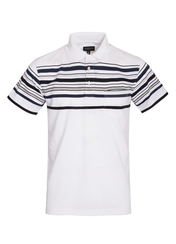 Mens White and Black Stripe Polo Shirt