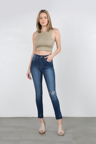 Womens High-Rise Distressed Ankle Jeans