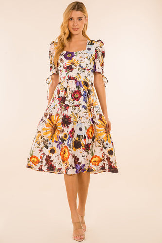 Womens Purple Floral Printed Midi Dress