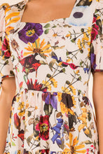Load image into Gallery viewer, Womens Fall Purple Foral Printed Square neckline Midi Dress
