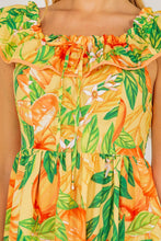 Load image into Gallery viewer, womens pumpkin printed square ruffled neckline midi dress
