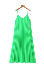 Load image into Gallery viewer, Womens Bright Green Solid Pleated Midi Dress
