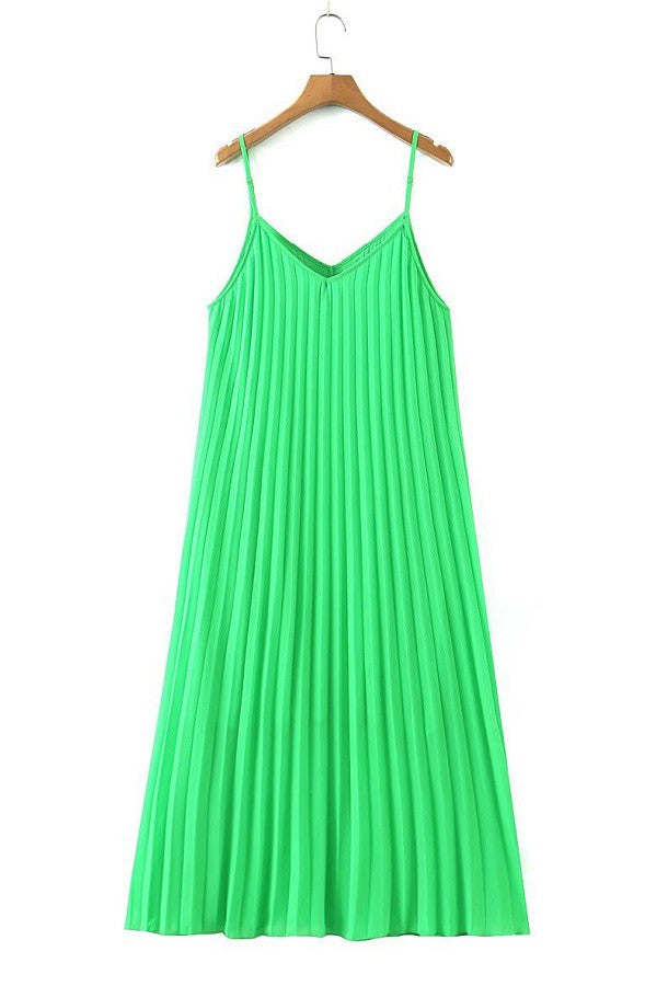 Womens green pleated midi dress