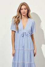 Load image into Gallery viewer, Womens Blue Low V-neck with embroidery maxi dress
