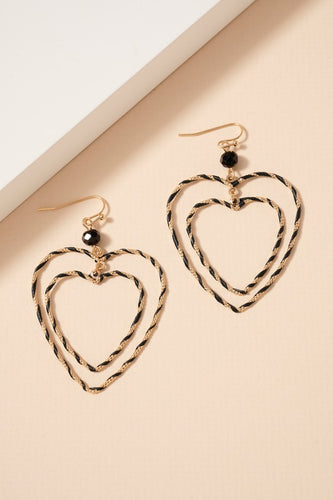 Womens Black Double Heart Dangle Earrings