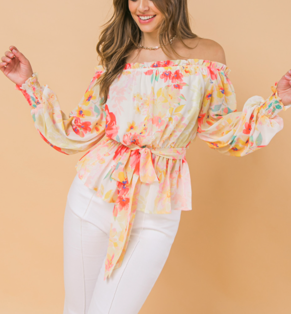 Womens Printed Off-Shoulder Top