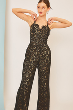 Load image into Gallery viewer, Womens Black Adjustable Shoulder Strap Scallop Lace Jumpsuit
